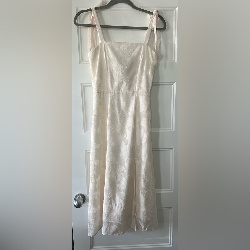 Sage Cream Midi Dress with Subtle Pattern